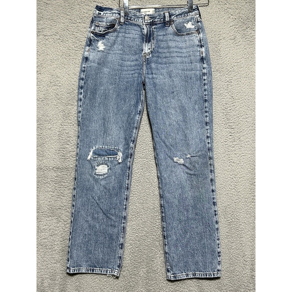 Abercrombie Kids Mid Rise Baggy Jeans Adjustable Waist Light‎ Blue Girls 16/17